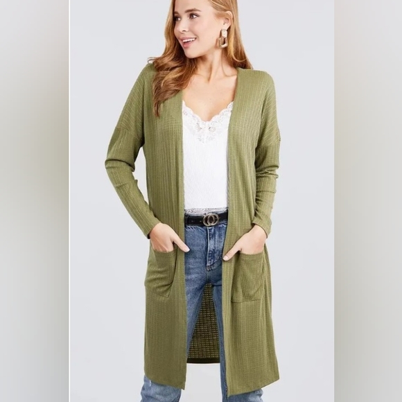 International concepts women's olive green ribbed cardigan